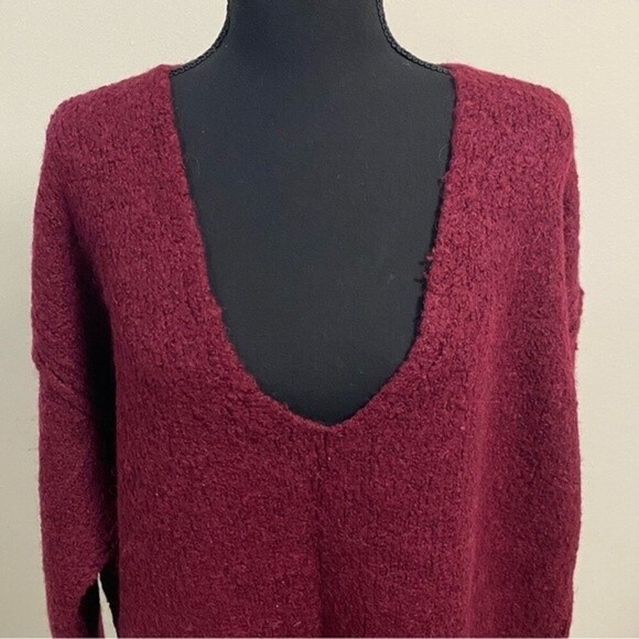 Free People Sweater Womens Size Large Maroon Lofty Oversize Sweater V Neck - Picture 2 of 12